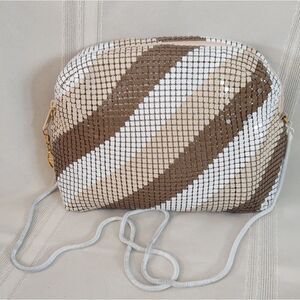 Brown Tan White Metal Mesh Shoulder Bag Purse